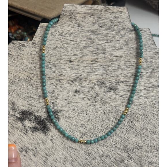 Native Sterling 925 Gold Beaded Navajo Pearl Turquoise Round Necklace 16”-18” - Picture 2 of 11